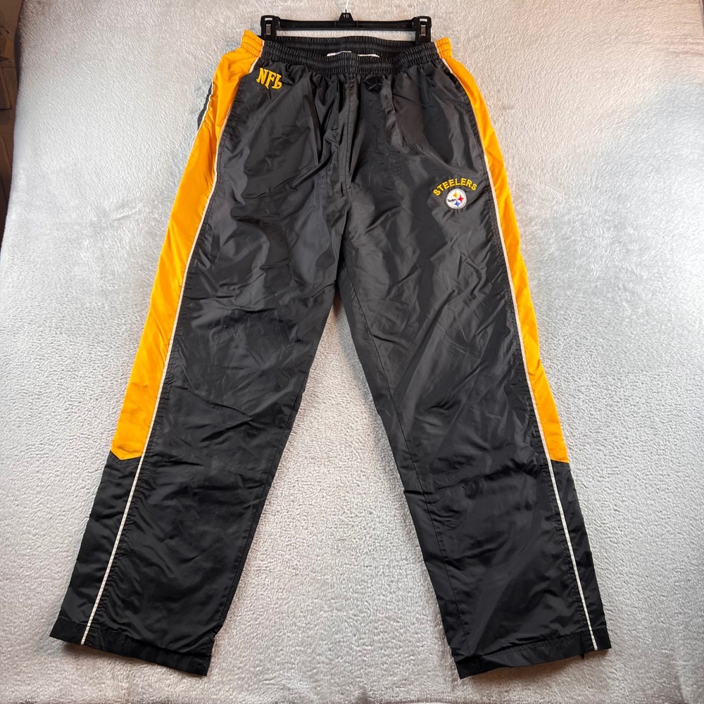NFL Pittsburgh Steelers Track Pants Mens M Black Gold Windbreaker Y2K READ